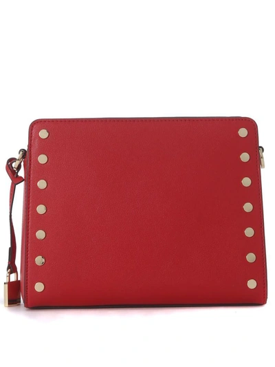 Shop Michael Kors Sylvie Leather Messenger Bag With Studs In Rosso