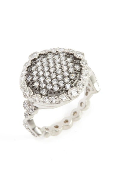 Shop Freida Rothman 'mercer' Pave Disc Ring In Rhodium And Black Rhodium