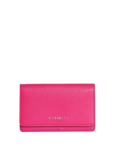 Shop Givenchy Pandora Chain Wallet Leather Bag In Fucsia