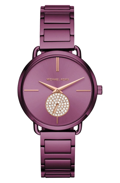 Shop Michael Kors Portia Pave Bracelet Watch, 36mm In Purple