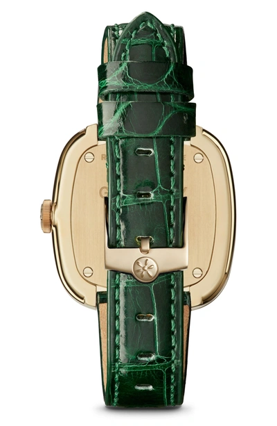 Shop Gomelsky The Eppie Sneed Mini Lizardskin Strap Watch, 32mm In Green/ Mop Malachite/ Gold