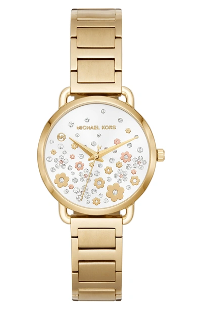 Shop Michael Kors Portia Crystal Accent Bracelet Watch, 32mm In Gold/ White/ Gold