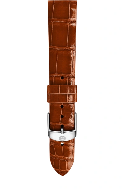 Shop Michele 16mm Alligator Watch Strap In Coffee