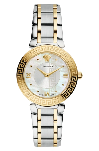 Shop Versace Daphnis Bracelet Watch, 35mm In Silver/ Mop/ Gold