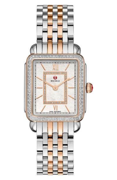 Shop Michele Deco Ii Mid Diamond Dial Watch Case, 26mm X 28mm In Silver/ Rose Gold