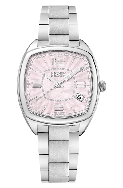 Shop Fendi Momento Square Bracelet Watch, 32mm In Silver/ Pink Mop/ Silver