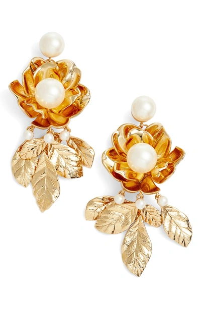 Shop Kate Spade Imitation Pearl Flower Earrings In Gold