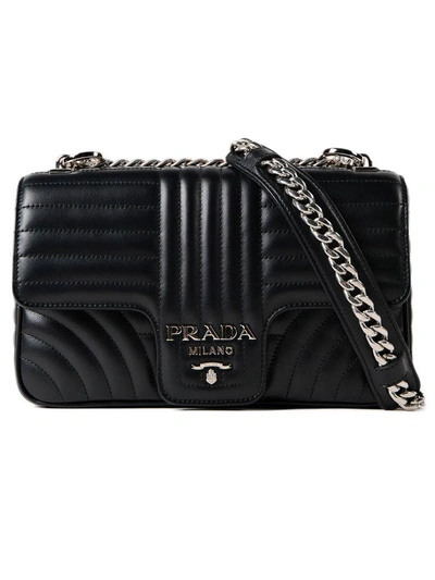 Prada Soft Calf Impunture Shoulder Bag In Black | ModeSens