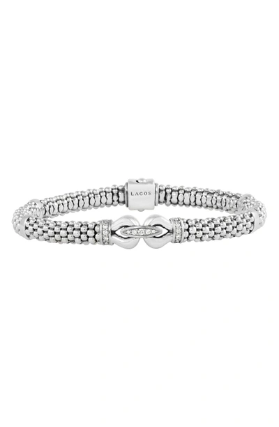 Shop Lagos 'derby' Diamond Buckle Rope Bracelet In Sterling Silver