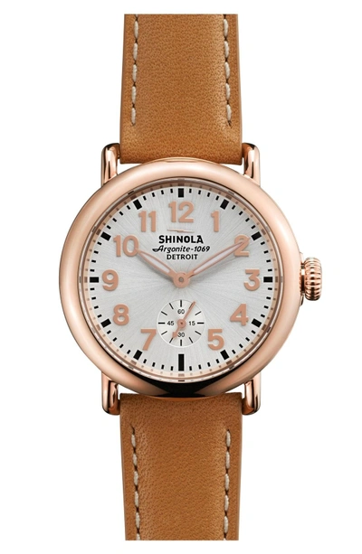 Shop Shinola 'the Runwell' Leather Strap Watch, 36mm In Natural/ Rose Gold