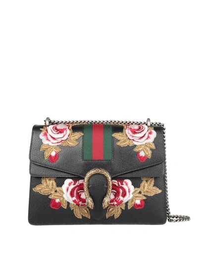 Shop Gucci Dionysus Embroidered Leather Bag In Nero