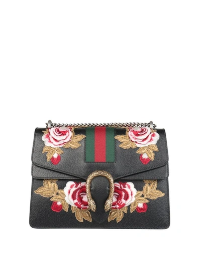 Shop Gucci Dionysus Embroidered Leather Bag In Nero