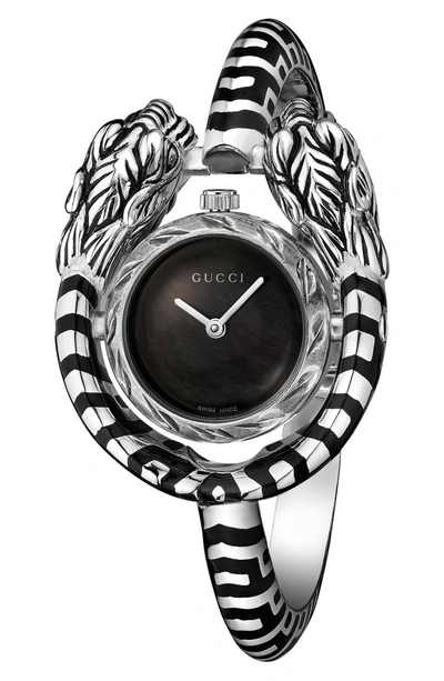 Shop Gucci Bangle Watch, 23mm In Silver/ Black Mop/ Silver