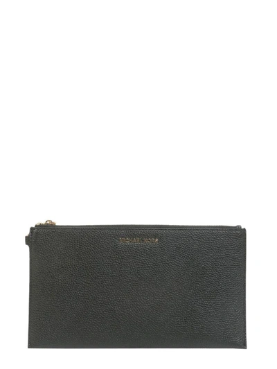 Shop Michael Michael Kors Mercer Leather Clutch In Nero