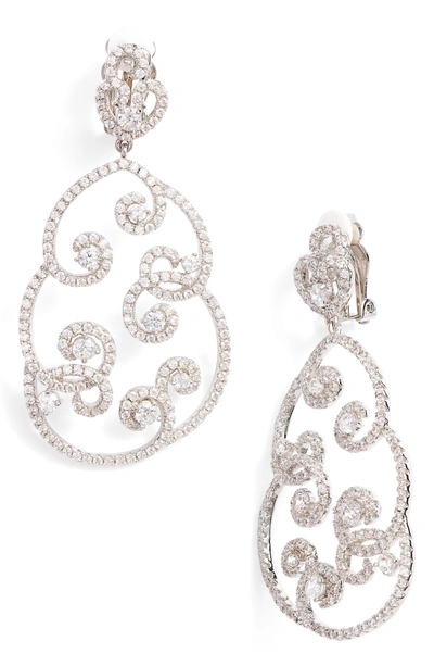 Shop Nina Swirl Pave Clip-on Drop Earrings In Silver/ White Cz