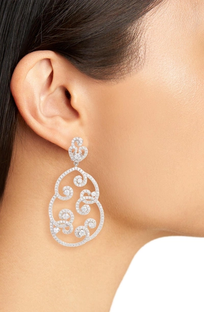 Shop Nina Swirl Pave Clip-on Drop Earrings In Silver/ White Cz