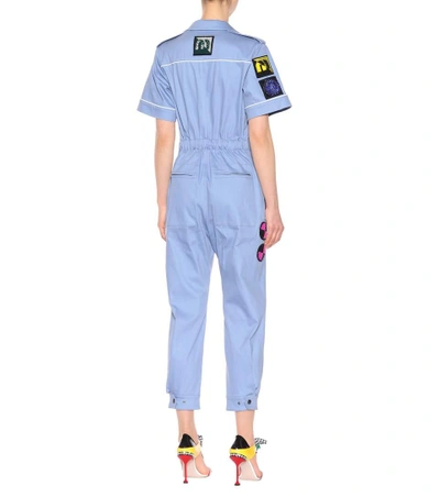 Shop Miu Miu Appliqué Cotton Jumpsuit In Eulo