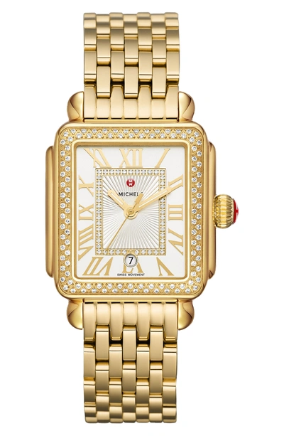 Shop Michele Deco Madison Diamond Dial Watch Case, 33mm X 35mm In Gold/ White/ Gold