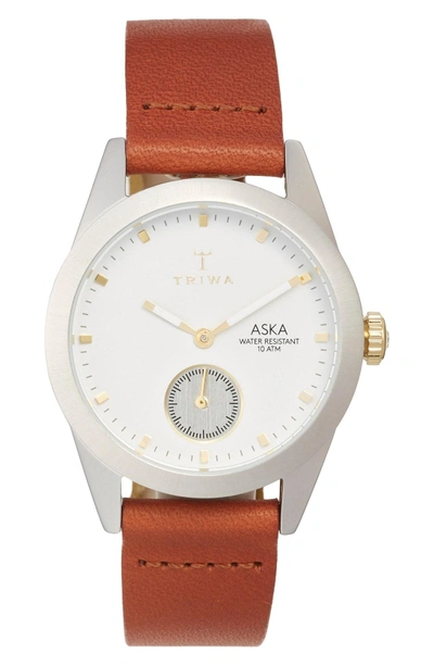 Shop Triwa Snow Aska Leather Strap Watch, 32mm In Brown