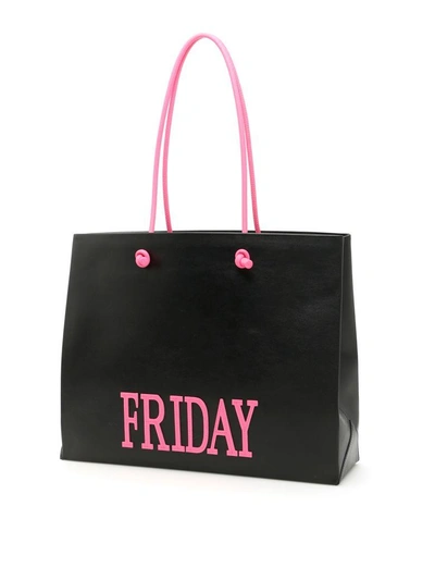 Shop Alberta Ferretti Leather Friday Shopping Bag In Black|nero