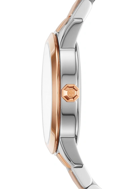 Shop Tory Burch Collins Two-tone Bracelet Watch, 32mm In Silver/ Ivory/ Rose Gold