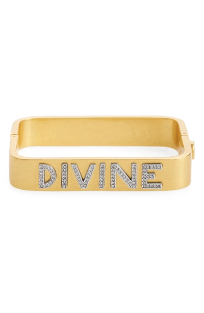 Shop Tory Burch Divine Message Rectangular Bracelet In Vintage Gold