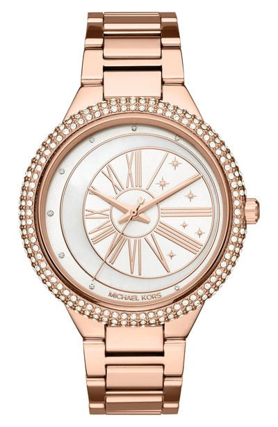 Shop Michael Kors Taryn Crystal Bracelet Watch, 40mm In Rose Gold/ Mop/ Rose Gold