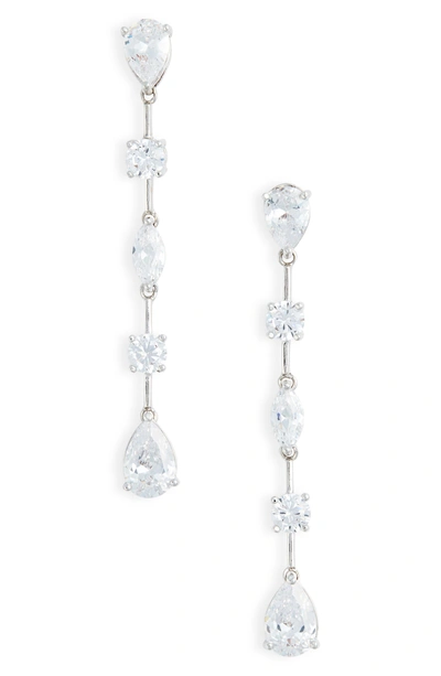 Shop Nina Cubic Zirconia Linear Drop Earrings In Silver/ White Cz