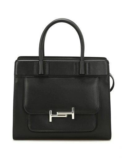 Shop Tod's Double T Smooth Leather Tote In Black