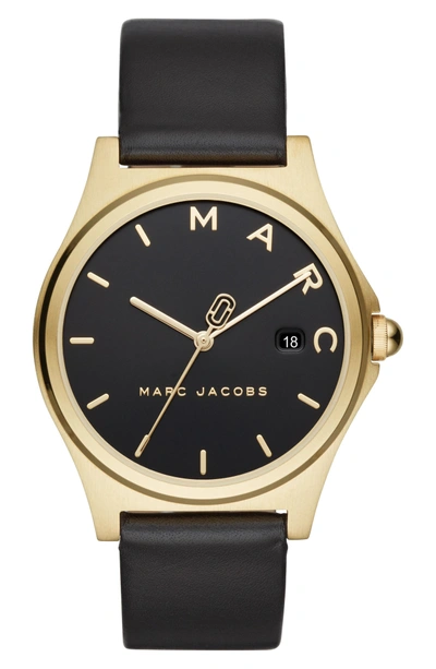 Shop Marc Jacobs Henry Leather Strap Watch, 38mm In Black/ Gold