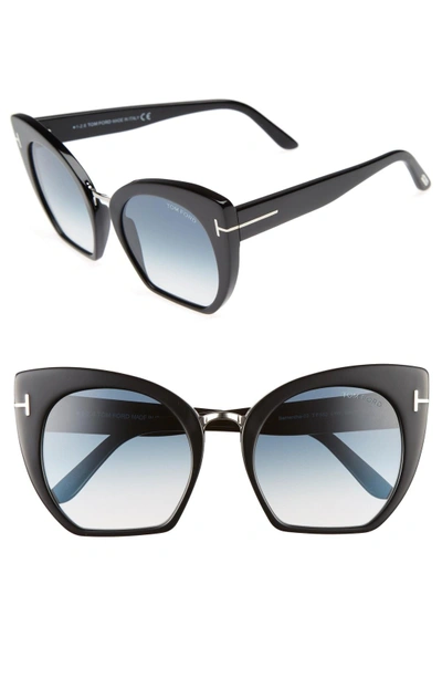 Tom Ford Samantha 55mm Sunglasses - Shiny Black/ Gradient Blue | ModeSens