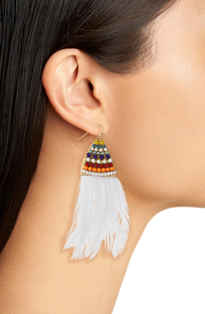 Shop Sandy Hyun Paradise Feather Drop Earrings In White