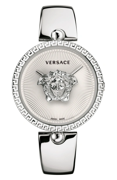 Shop Versace Palazzo Empire Semi Bangle Bracelet Watch, 39mm In Silver/ White/ Silver