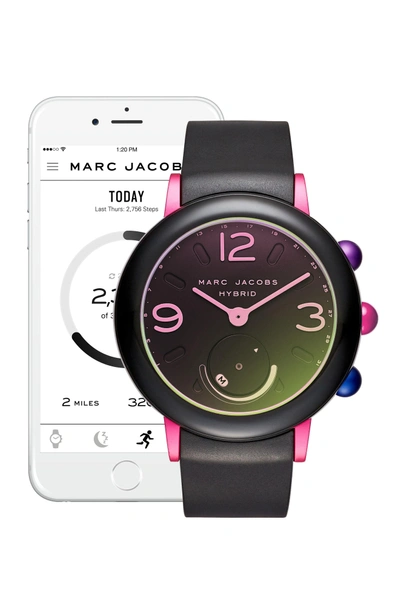 Shop Michael Michael Kors Riley Hybrid Rubber Strap Watch, 42mm In Black/ Pink