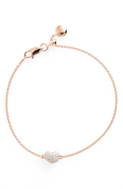 Shop Monica Vinader Nura Mini Heart Diamond Bracelet In Rose Gold/ Diamond