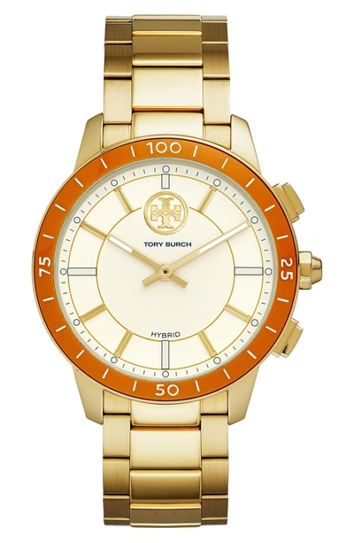 Shop Tory Burch Collins Hybrid Bracelet Watch, 38mm In Gold/ Cream/ Orange