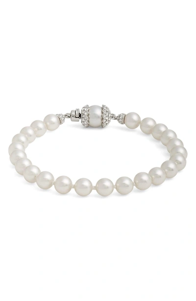 Shop Nadri Imitation Pearl Bracelet In Rhodium