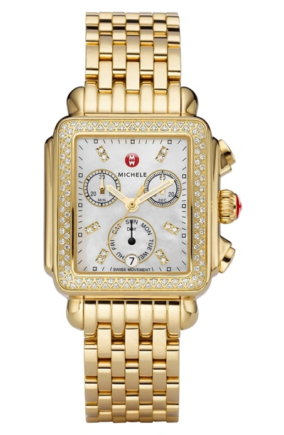 Shop Michele Deco Diamond Diamond Dial Gold Plated Watch Case, 33mm X 35mm