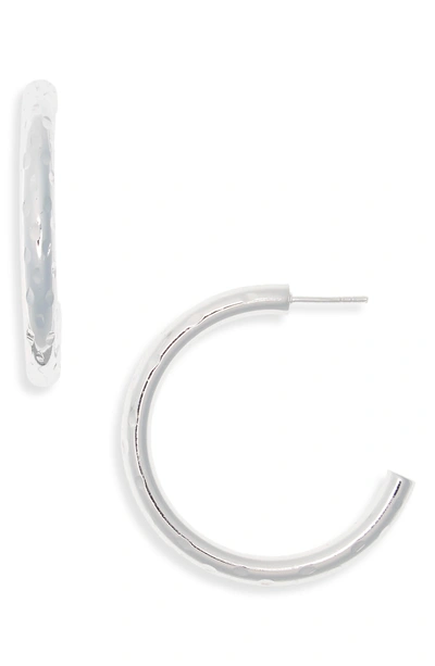 Shop Argento Vivo Hammered Tube Hoop Earrings In Silver
