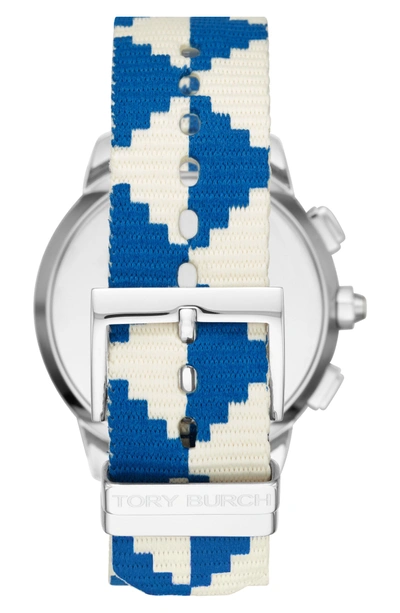 Shop Tory Burch The Collins Hybrid Woven Strap Smart Watch Set, 38mm In Blue/ Beige/ Silver