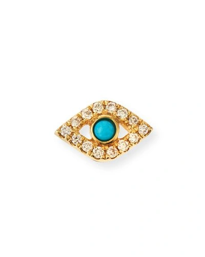 Shop Sydney Evan Small Turquoise Cabochon & Diamond Evil Eye Single Earring In Yellow Gold