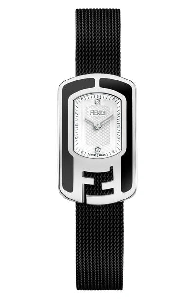 Shop Fendi Chameleon Diamond Mesh Strap Watch, 18mm In Black/ White Opalin/ Silver