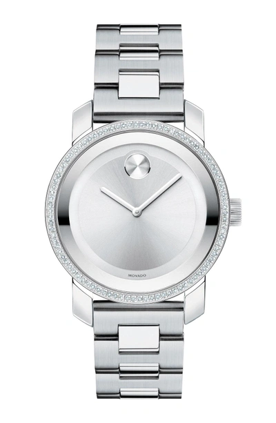 Shop Movado 'bold' Diamond Bezel Bracelet Watch, 36mm In Silver