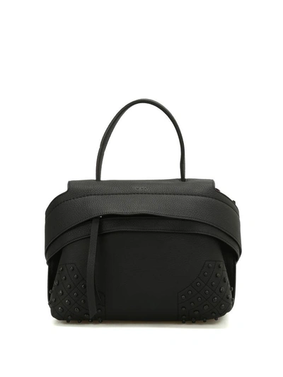 Shop Tod's Wave Leather Mini Shoulder Bag In Black