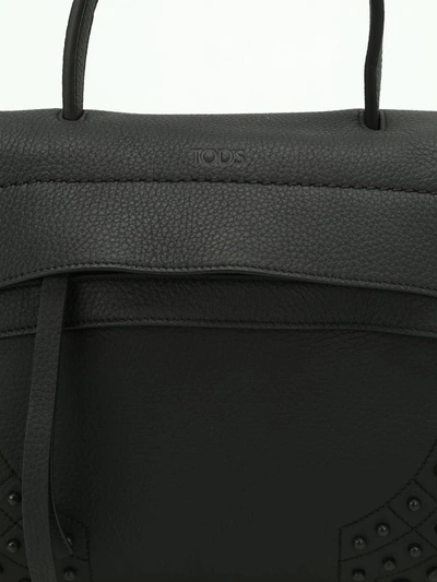 Shop Tod's Wave Leather Mini Shoulder Bag In Black