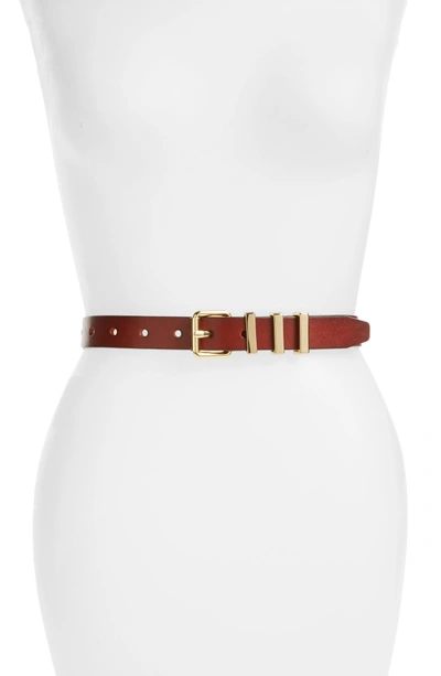 Shop Rebecca Minkoff Suzy Leather Belt In Luggage/ Gold