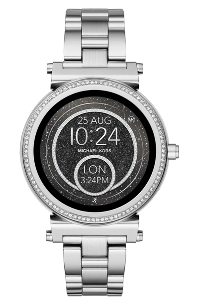 Shop Michael Kors Sofie Smart Bracelet Watch, 42mm In Silver/ Black/ Silver