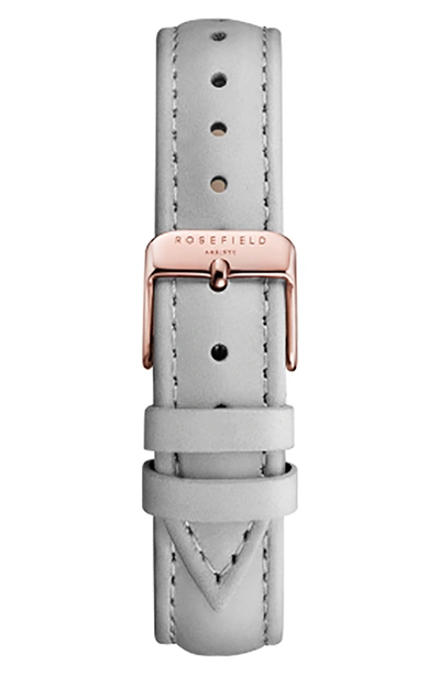 Shop Rosefield Bowery Leather Strap Watch, 38mm In Grey/ White/ Rose Gold