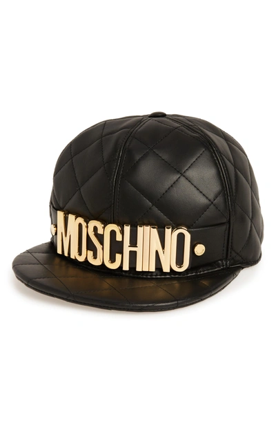 Shop Moschino Quilted Leather Baseball Cap - Black