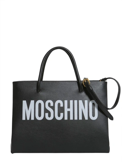 Shop Moschino Leather Shopping Bag In Nero